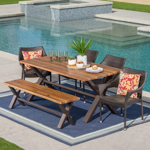 Lakeport Outdoor 6-Piece Rectangle Wicker Wood Dining Set by Christopher Knight Home