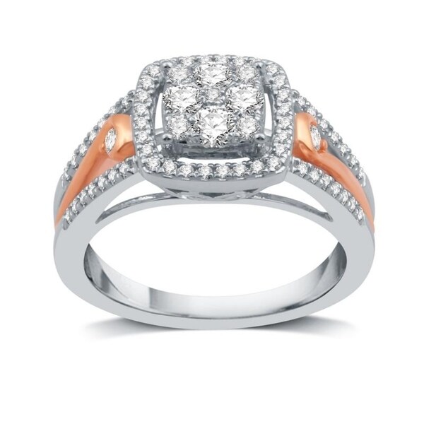 Amour Rose covered sterling silver Morganite and Diamond Accent 3-stone Ring
