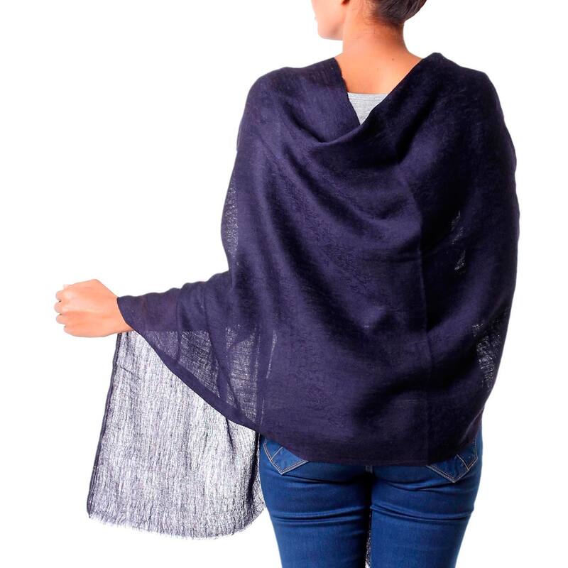 NOVICA Handmade Wool 'Midnight Panache' Shawl (India)