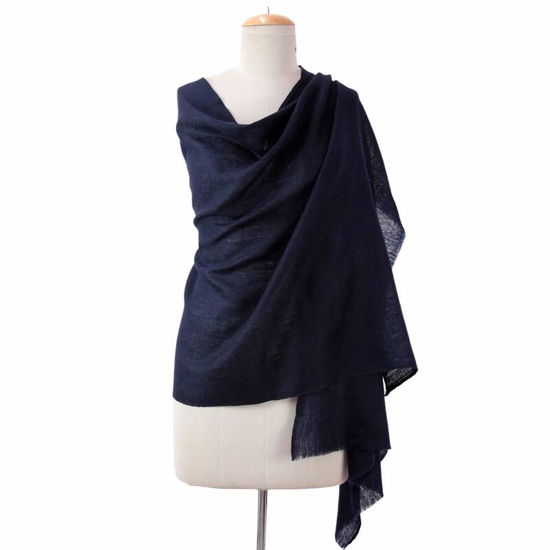 NOVICA Handmade Wool 'Midnight Panache' Shawl (India)