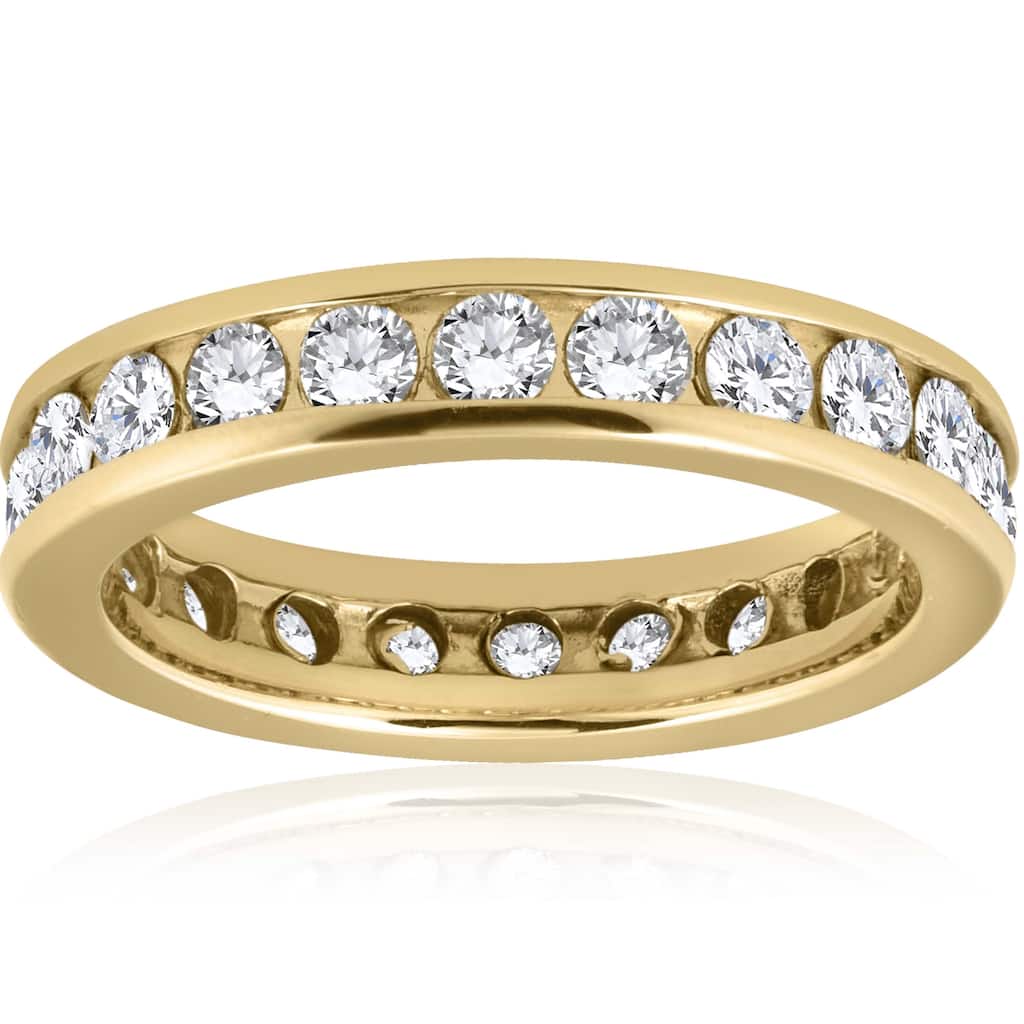 Pompeii3 14k Yellow Gold 2 ct TDW Diamond Channel Set Eternity Band Womens Wedding Ring - White
