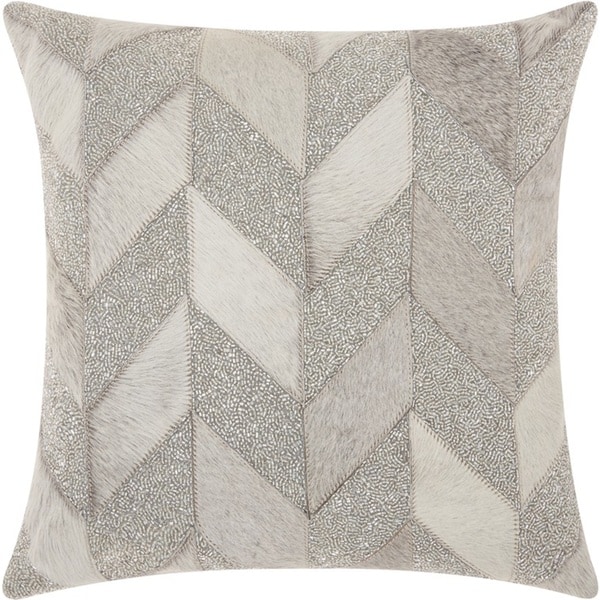 Mina Victory Couture Natural Hide Shimmer Chevron White Silver Throw Pillow (18-Inch X 18-Inch)