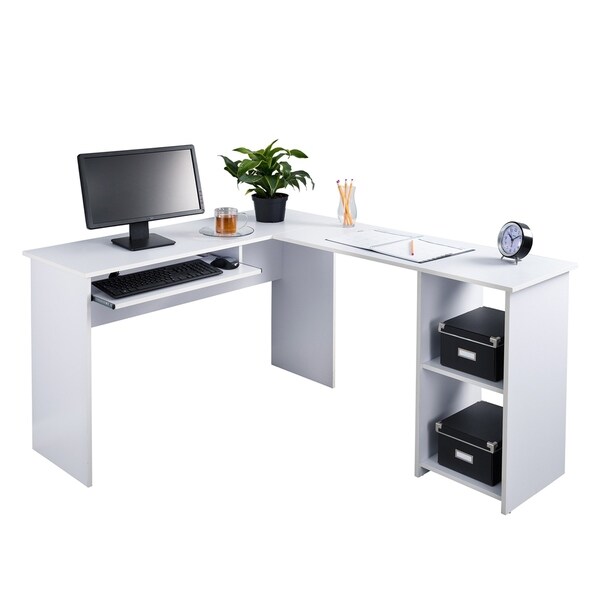 l shaped how desk assemble to Fineboard with Corner shaped L Shelves Office 2 Side Desk