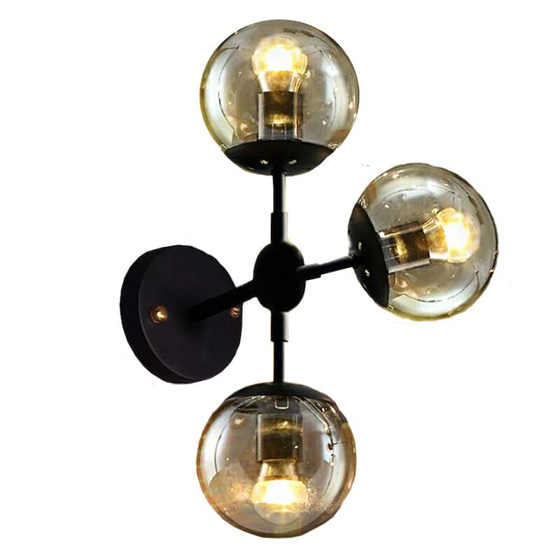 Sadette 3-Light Glass Globe Black Wall Sconce Edison Bulbs Included