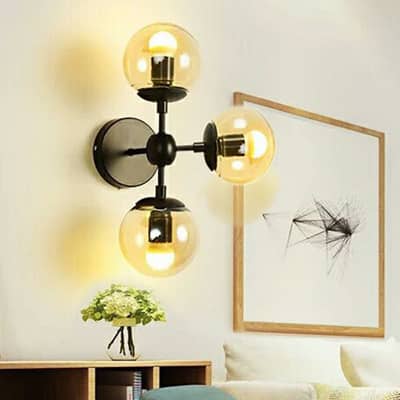 Sadette 3-Light Glass Globe Black Wall Sconce Edison Bulbs Included