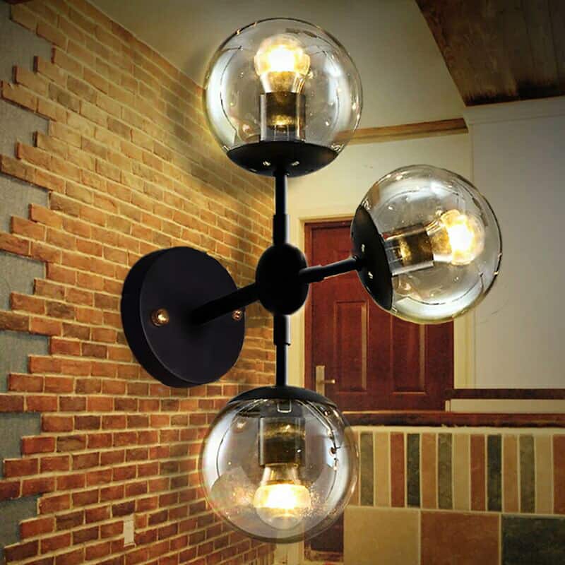 Sadette 3-Light Glass Globe Black Wall Sconce Edison Bulbs Included