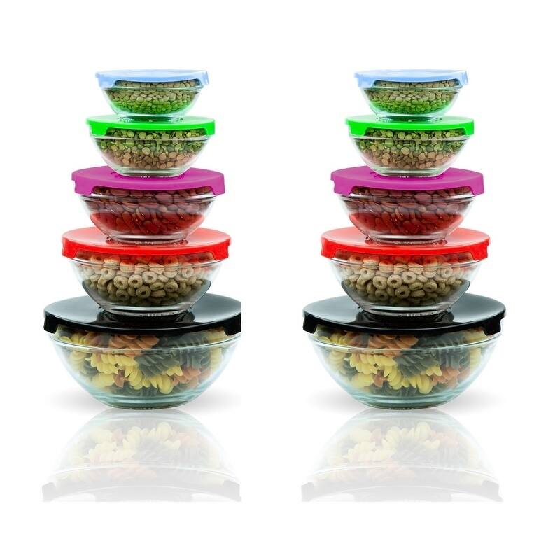 20 Pcs Healthy Glass Food Storage Containers Set With Color Coded Lids