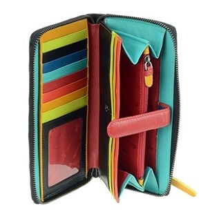 Womens Clutch Leather Purse RED Multi Cards Cash ID Zip Around Big Wallet BOXED
