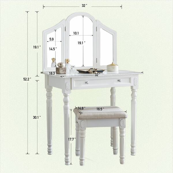 Shop Fineboard Three Mirror Vanity Dressing Table Set With Stool Single Drawer Makeup Table And Mirror Set In Wood Overstock 18787938