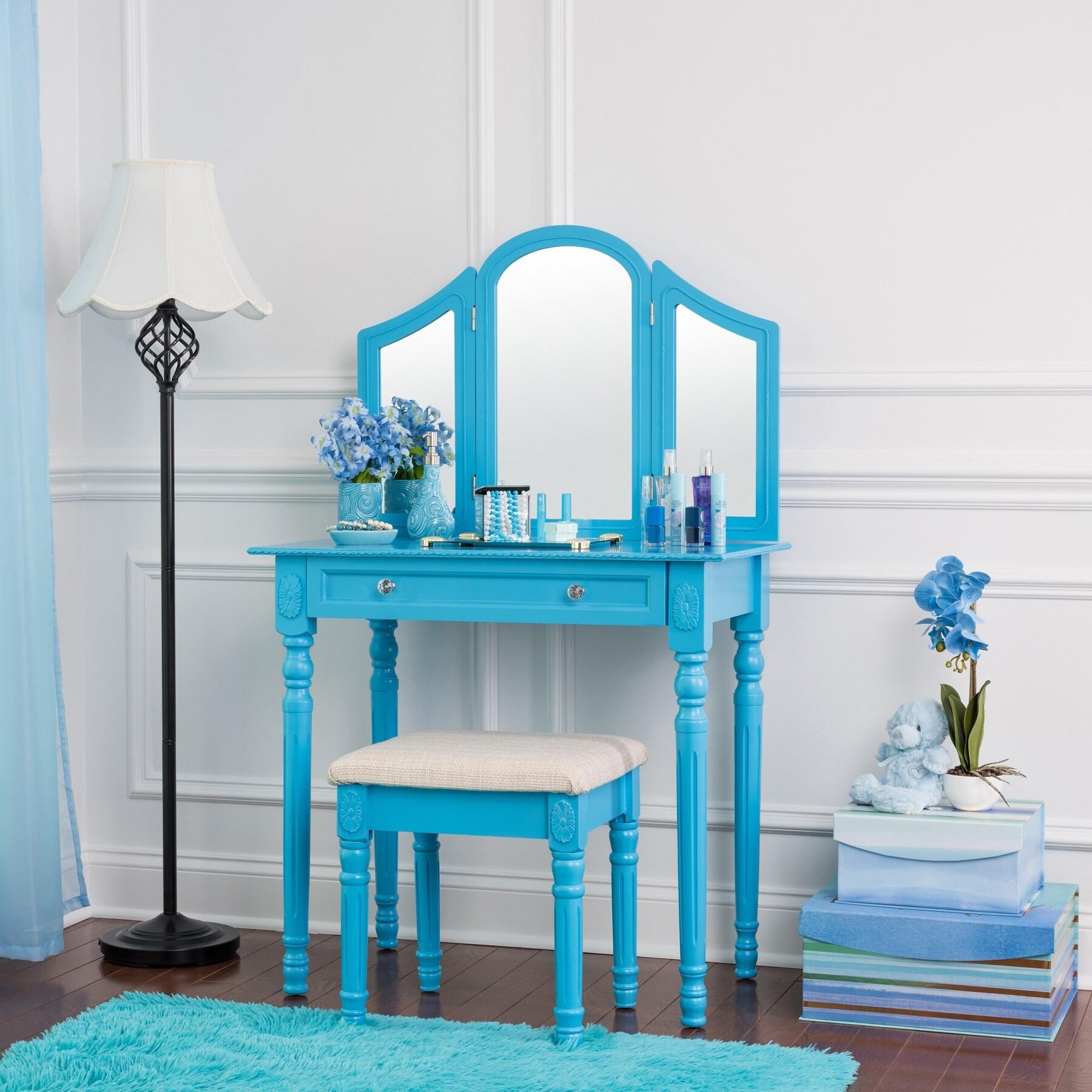 Fineboard Three Mirror Vanity Dressing Table Set With Stool Single Fineboard Three Mirror Vanity Dressing Table Set With Stool Single Drawer Makeup And