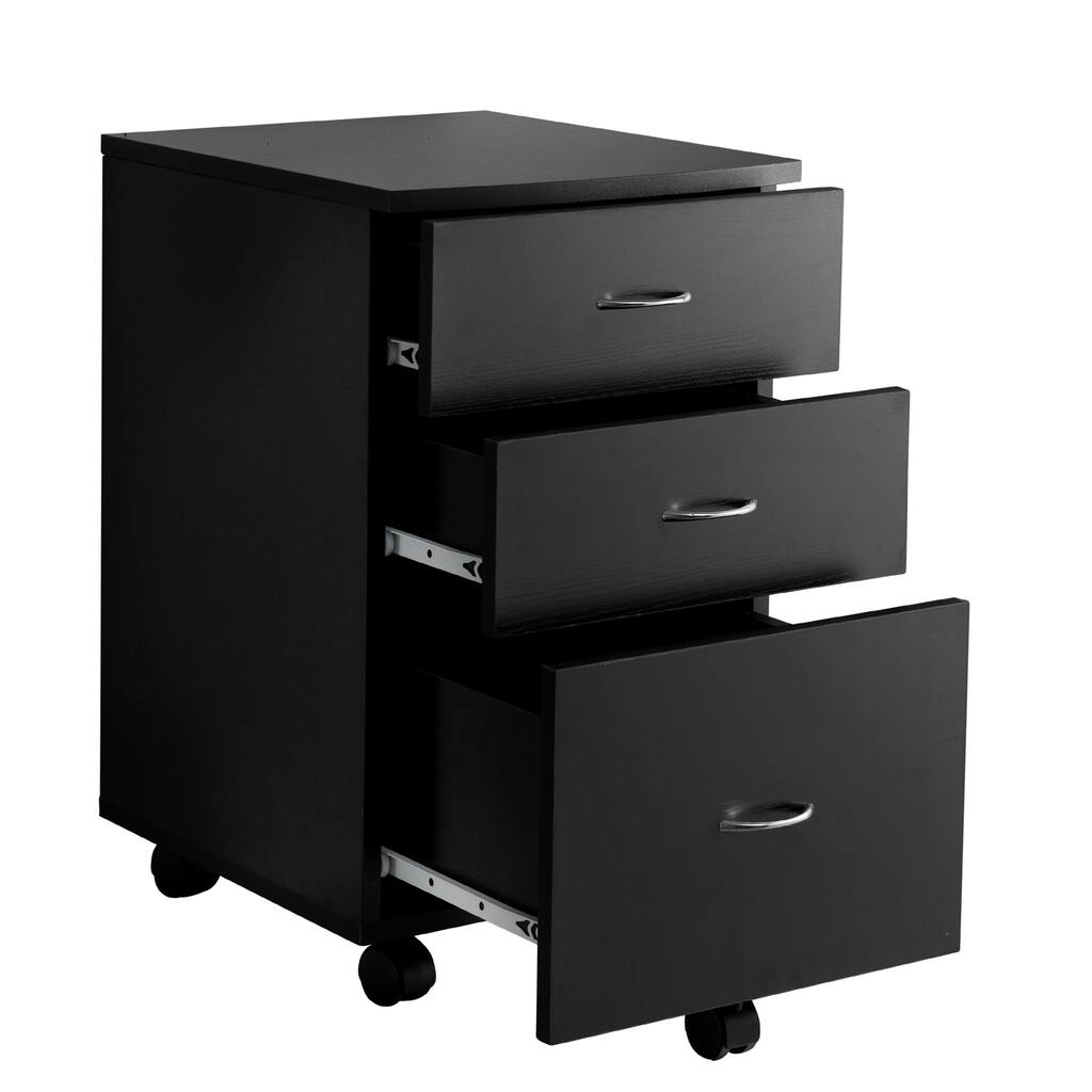 Fineboard 3 Drawer Mobile File Storage Unit on Casters, Black