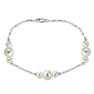 Pearl Bracelets Online At Our Best Deals Davonna Sterling Silver 6 10mm Freshwater Pearl Stations Chain Bracelet 7 5 Inch 1