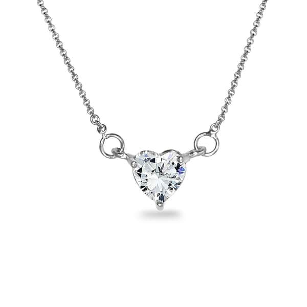 slide 1 of 9, ICZ Stonez Sterling Silver 6mm Heart Choker Necklace Created with AAA Zirconia White