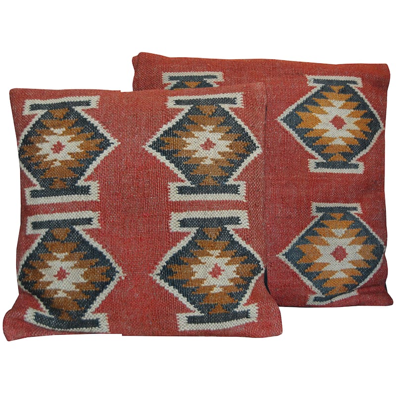 Handmade Kilim Pillow, Set of 2 (India) - 20" x 20"