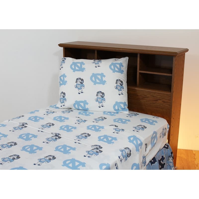 North Carolina Tar Heels 100% Cotton Bed Sheet Set - 4 Piece - King - 300 - 499/299 and Below - White