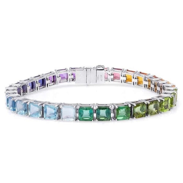 18k White Gold 40 72ct Tgw Multi Gemstone Rainbow Tennis 18k White Gold 40 72ct Tgw Multi Gemstone Rainbow Tennis Bracelet