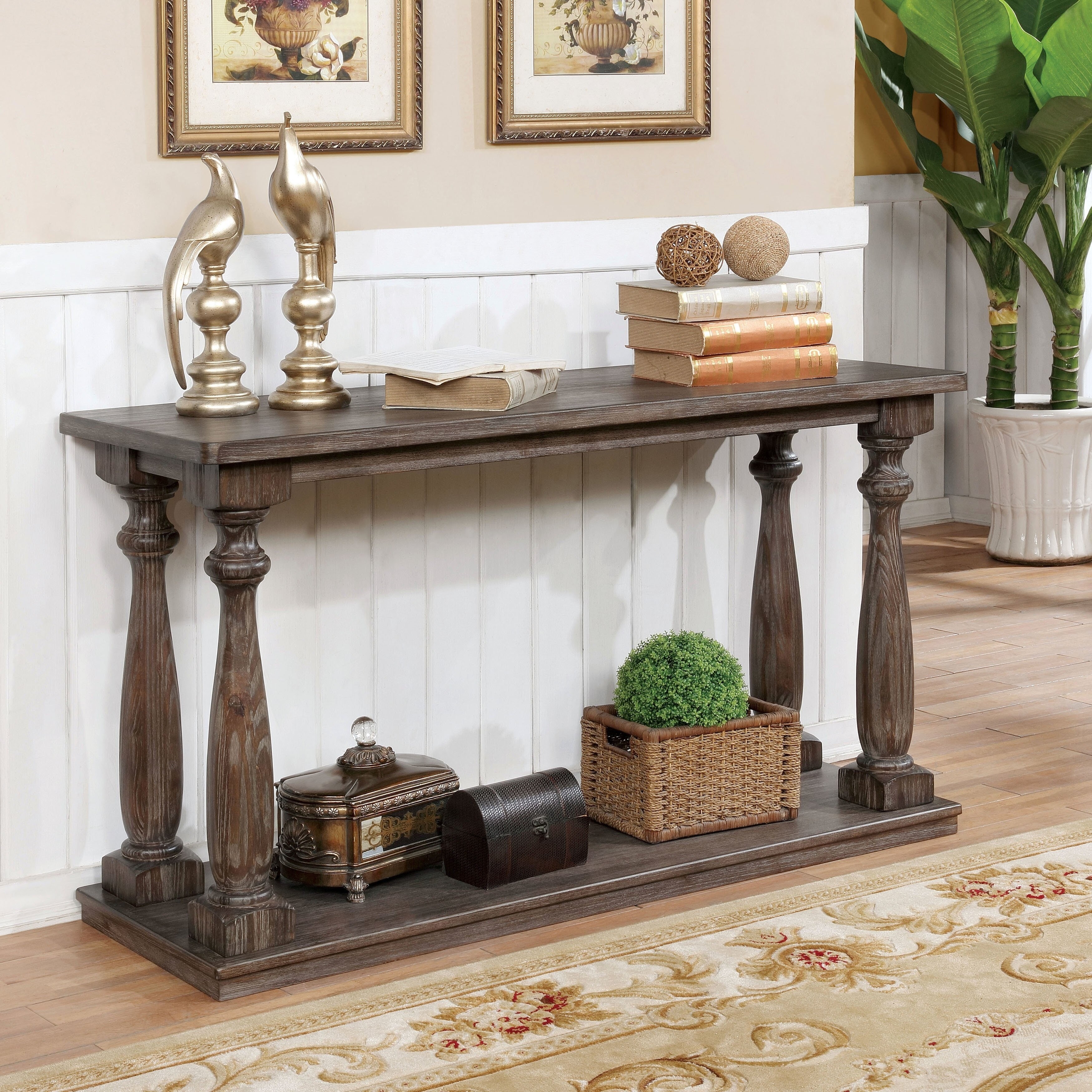 Jessa Rustic Country Open Shelf Sofa Table By Foa