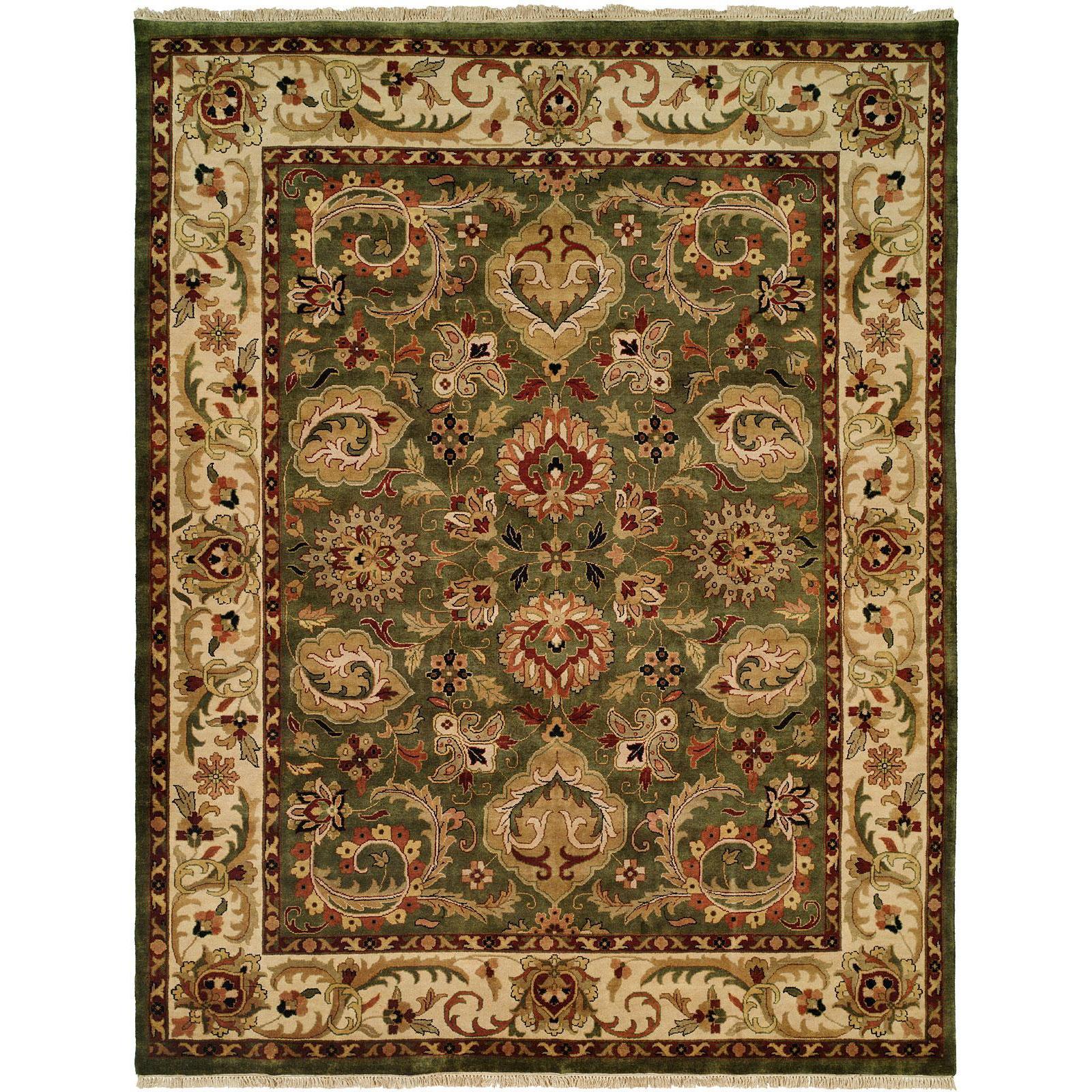 KALATY Jaipura Green/Ivory Hand-knotted Area Rug