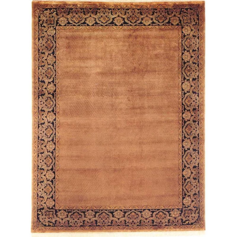 Agra Sand/Black Hand-knotted Wool Area Rug