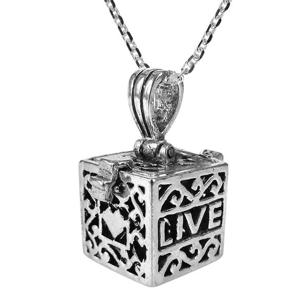 Prayer Box Charm Necklace 925 Sterling Silver Top Opens 8mm Love Faith Gift NEW