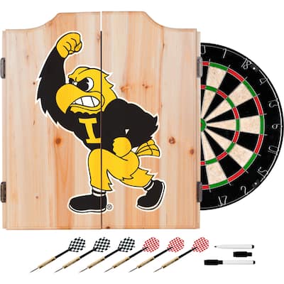University of Iowa Dart Cabinet Set with Darts and Board - Herky