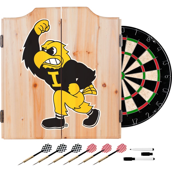 University of Iowa Dart Cabinet Set with Darts and Board - Herky