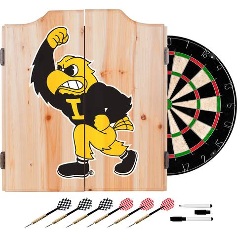 University of Iowa Dart Cabinet Set with Darts and Board - Herky