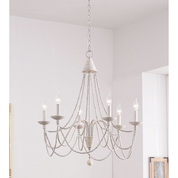 Aubrey 27" Weathered White 6 Light Chandelier