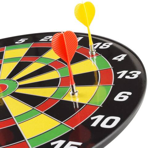 Magnetic Dart Board Set with 16 inch Board, 6 Colorful Darts and Built In Hanging Hook - by Hey! Play! - Yellow/Red