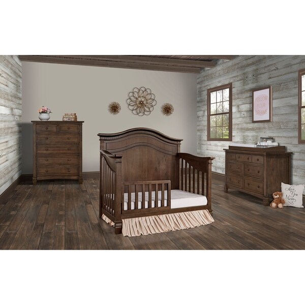 Evolur Cheyenne Antique Brown Wood 5 in 1 Full Panel Convertible Crib