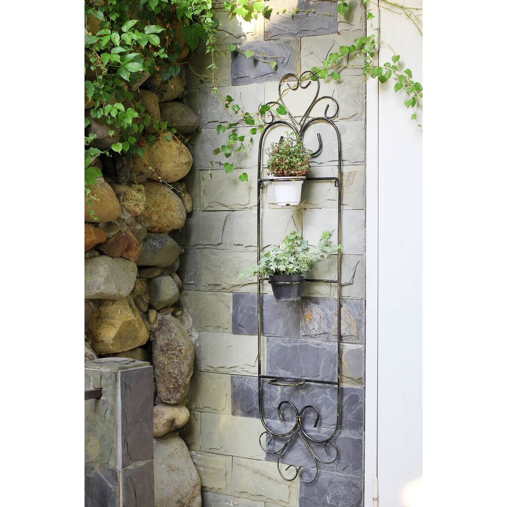 58 in. 3 Pot Plant Cast Iron Wall Planter Decor
