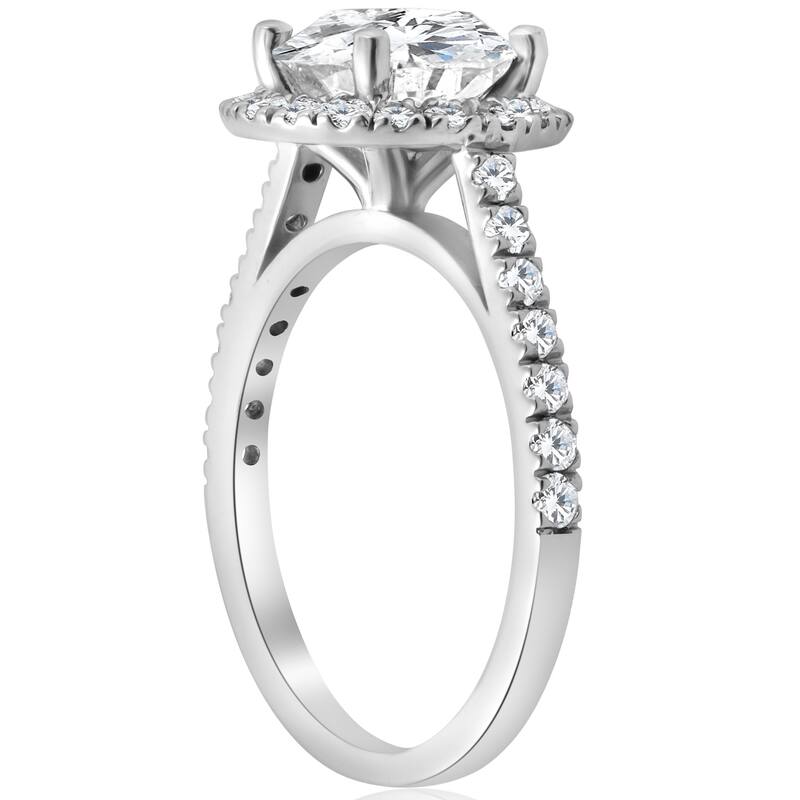 Pompeii3 14k White Gold 2 3/8ct ct TDW Halo Diamond Clarity Enhanced & Eco Friendly Lab Grown Ring (G-H/VS2-SI1)