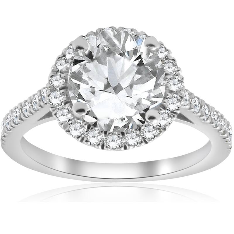 Pompeii3 14k White Gold 2 3/8ct ct TDW Halo Diamond Clarity Enhanced & Eco Friendly Lab Grown Ring (G-H/VS2-SI1)