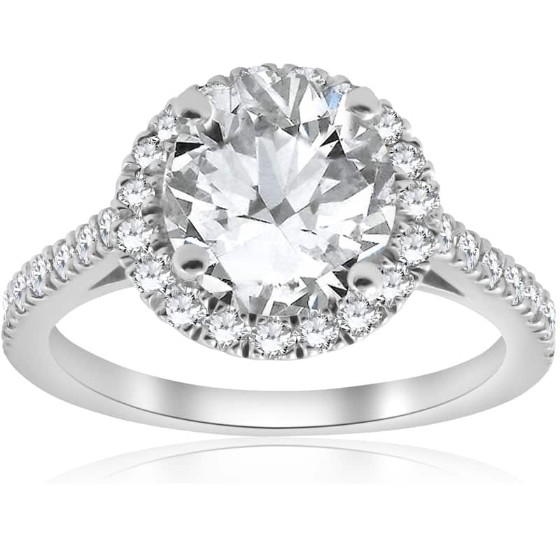 Pompeii3 14k White Gold 2 3/8ct ct TDW Halo Diamond Clarity Enhanced & Eco Friendly Lab Grown Ring (G-H/VS2-SI1)