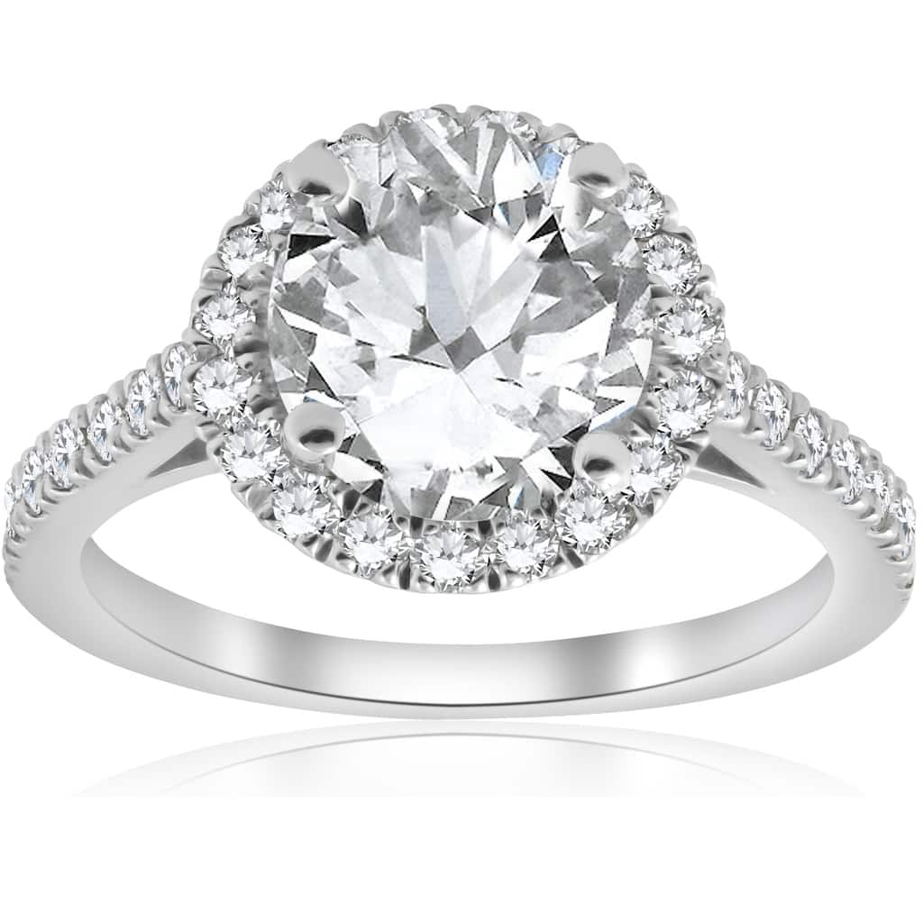 Pompeii3 14k White Gold 2 3/8ct ct TDW Halo Diamond Clarity Enhanced & Eco Friendly Lab Grown Ring (G-H/VS2-SI1)