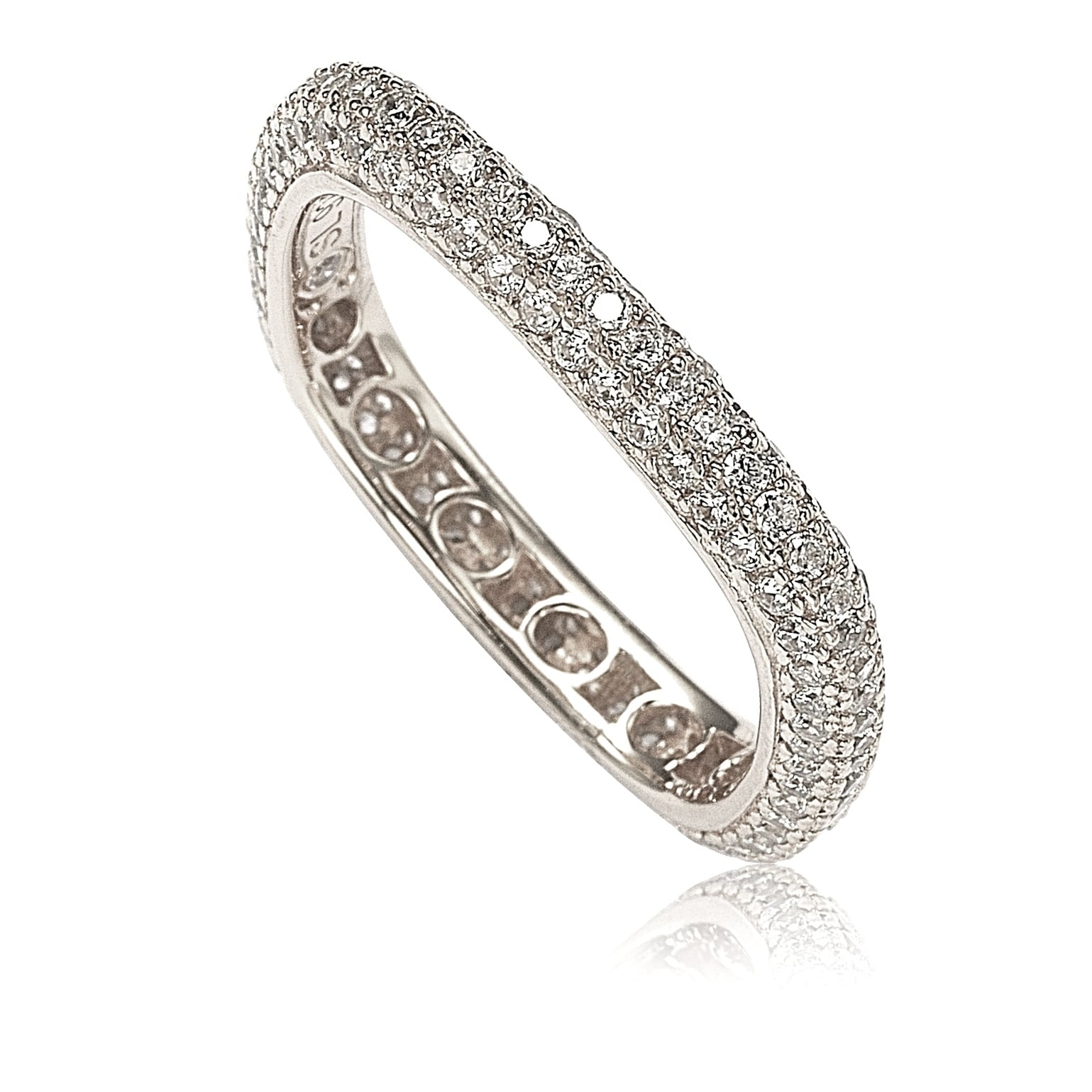 Eternity Micro Pave CZ Silver 925 Stackable Band Woven Ring Wedding All Around
