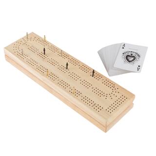 Wood Cribbage Board Game Set- Complete Set With Playing Cards, Pegs by Hey! Play!