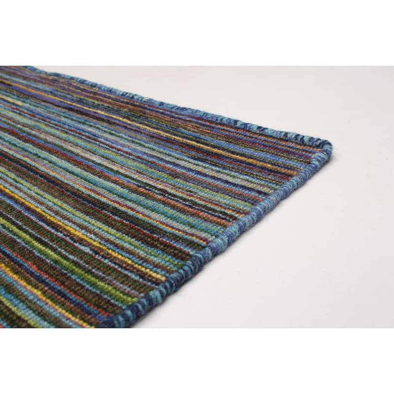 Flat-weave Manhattan Blue, Red Wool Kilim
