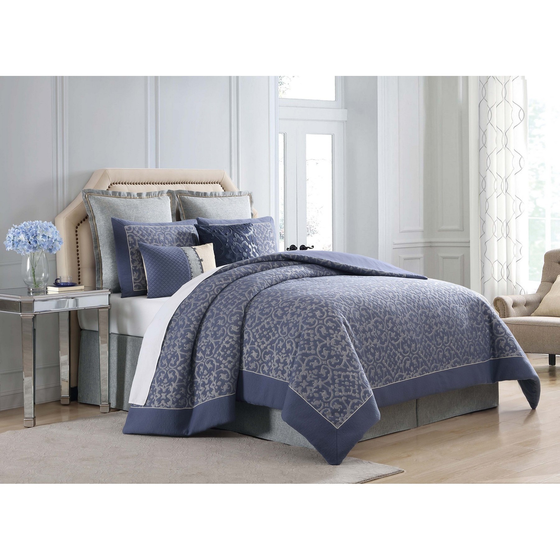 Shop Charisma Villa Blue Woven Jacquard Duvet Cover Set Free