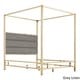 preview thumbnail 1 of 4, Solivita Champagne Gold Metal Canopy Bed with Horizontal Panel Headboard by iNSPIRE Q Bold Grey Linen - King