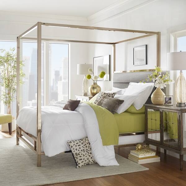 Solivita Champagne Gold Metal Canopy Bed with Horizontal Panel Headboard by iNSPIRE Q Bold