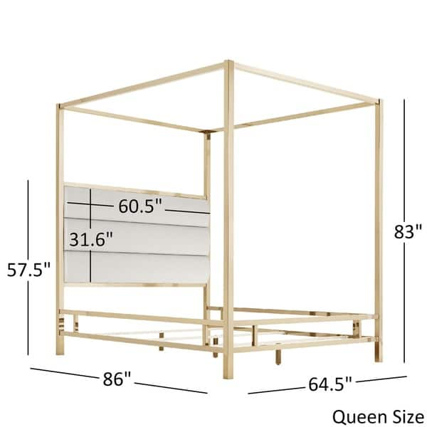 Solivita Champagne Gold Metal Canopy Bed with Horizontal Panel ...