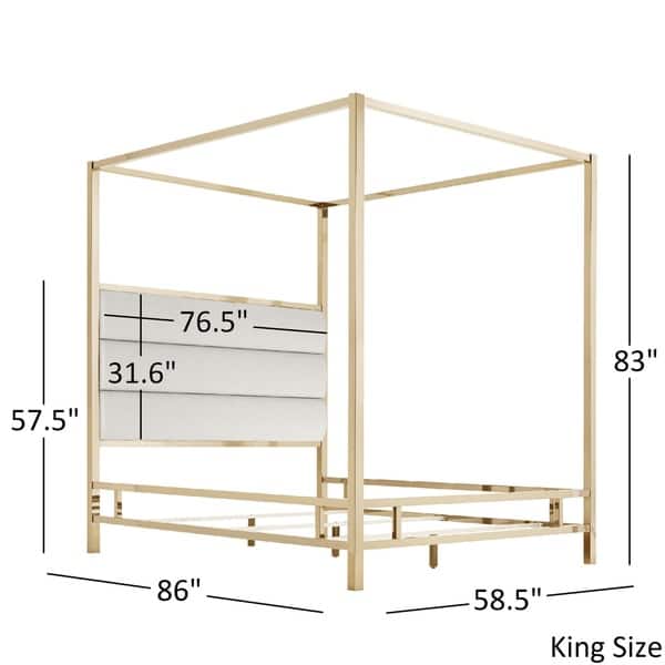 dimension image slide 0 of 2, Solivita Champagne Gold Metal Canopy Bed with Horizontal Panel Headboard by iNSPIRE Q Bold