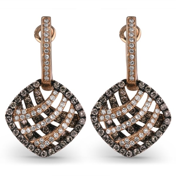 Shop 14K Rose Gold Earrings; Round Brown Diamond Dangling Earrings with Leverback Clasp - Free ...