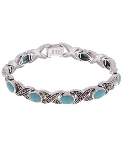 Glitzy Rocks Sterling Silver Marcasite \u0026 Turquoise X/O Bracelet