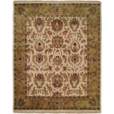 Jaipura Ivory/Gold Wool Hand-knotted Area Rug