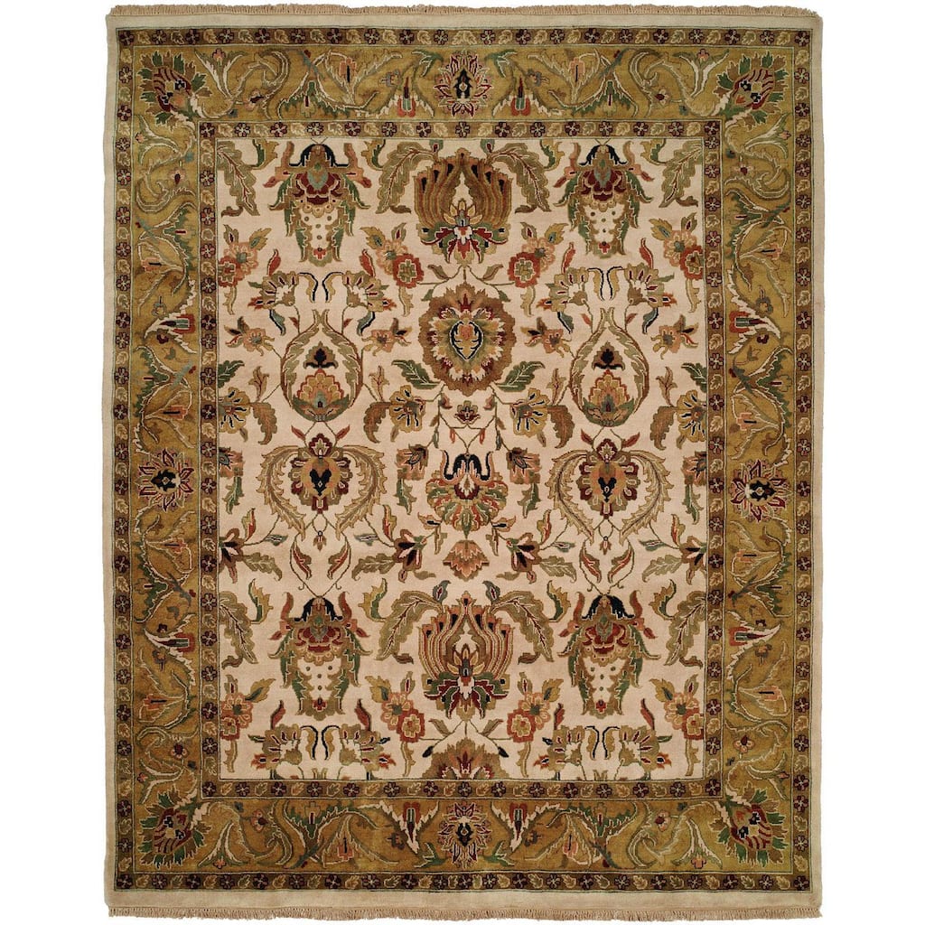 Jaipura Ivory/Gold Wool Hand-knotted Area Rug