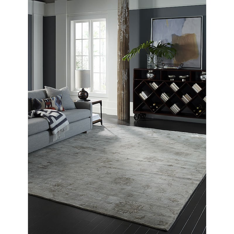 Nirvana Celadon Khaki Wool Viscose Hand-knotted Area Rug