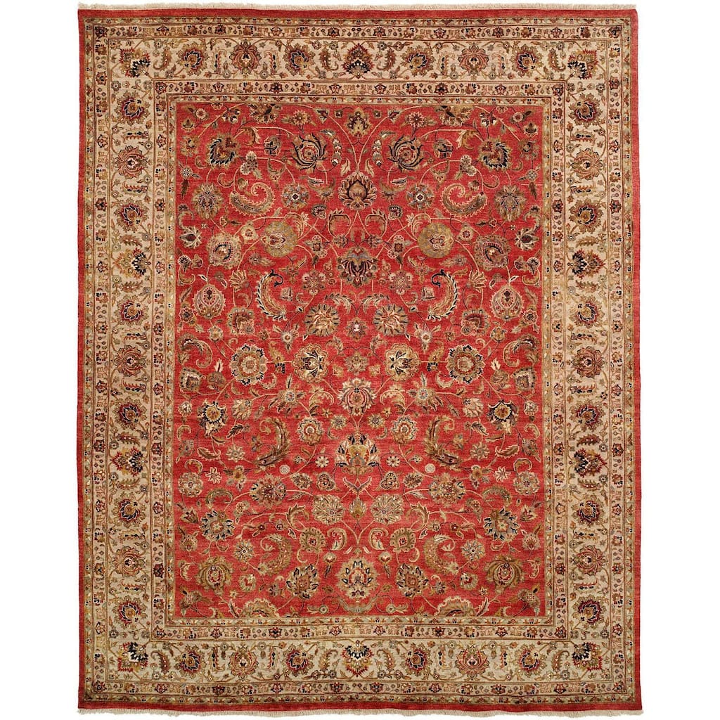 Tabernacle Rust/Ivory Wool and Silk Hand-knotted Area Rug
