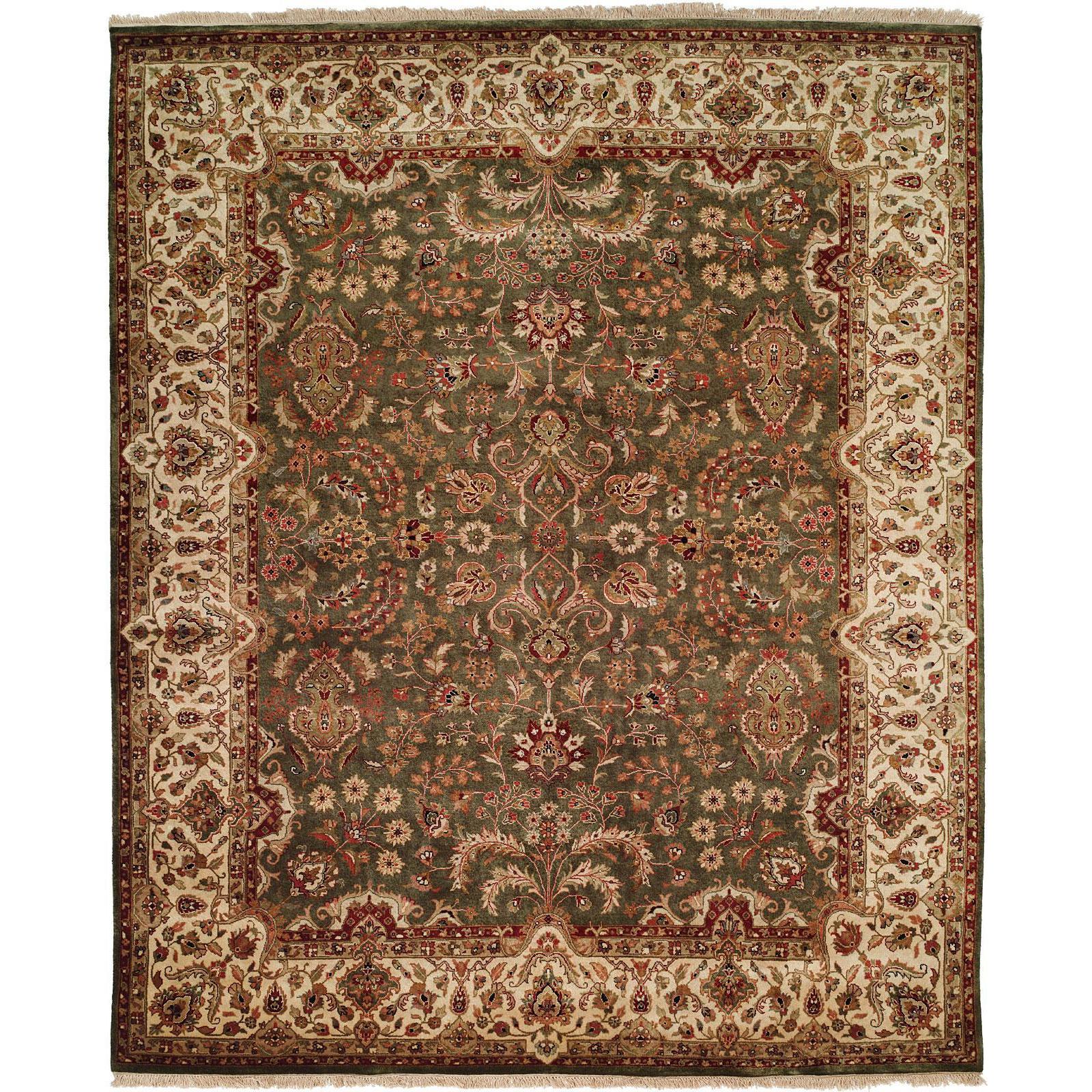 KALATY Tabriz Green/Ivory Wool Hand-knotted Area Rug